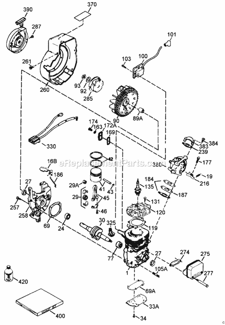 Engine Diagram and Parts List for 28223 7900001-7999999 - 1997 Lawn Boy Snow Blower